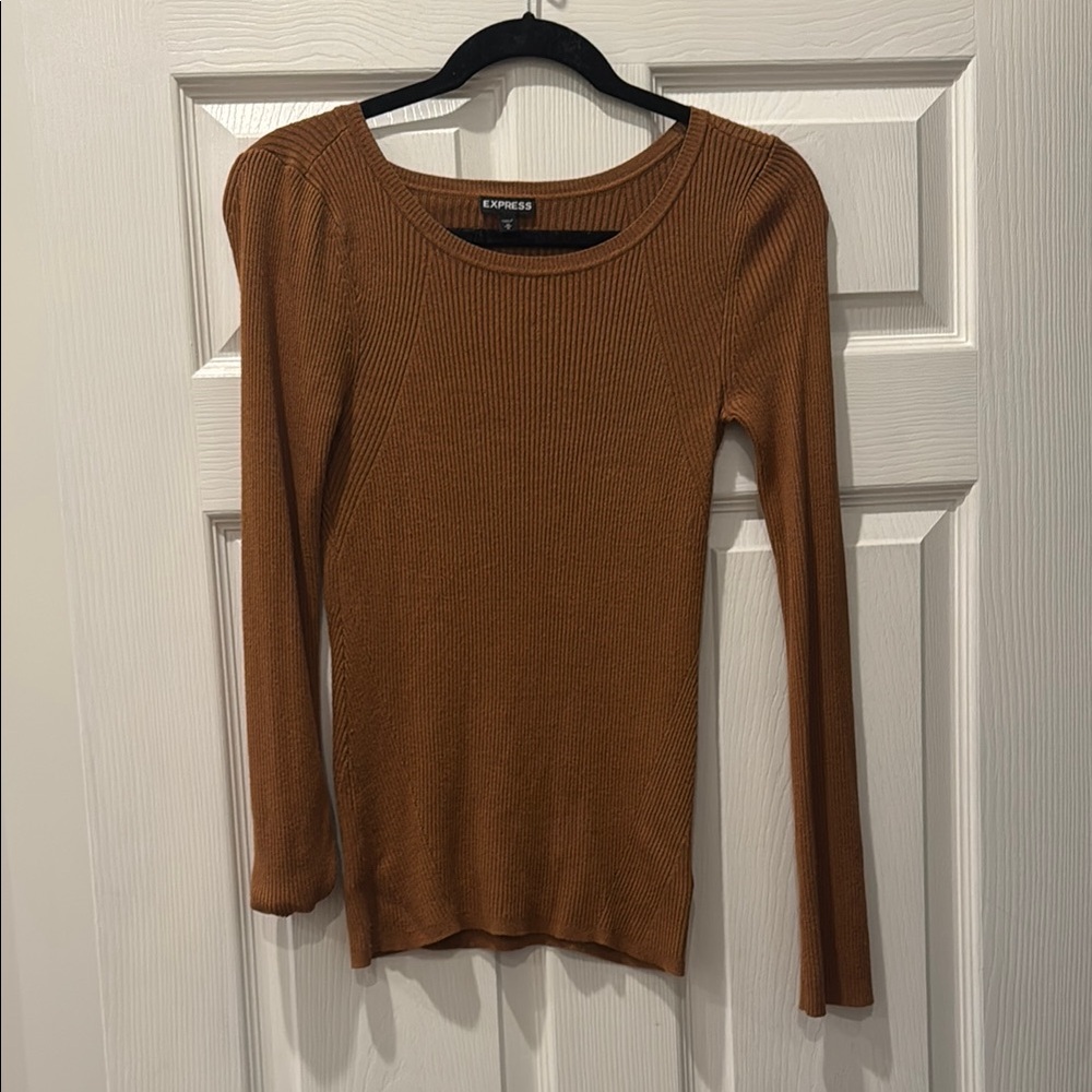 Express Tan Ribbed Knit Top